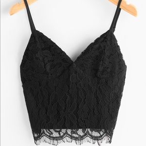 Black Floral Lace Cropped Cami Top